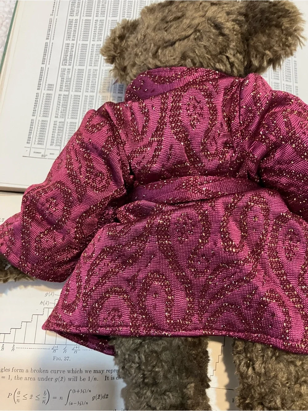Ty Brown Teddy with Plum Sparkle Wrap